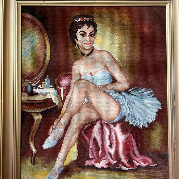 Vintage Framed Ballerina Tapestry Handmade Rare Hanging Artwork - Picture 2 of 6